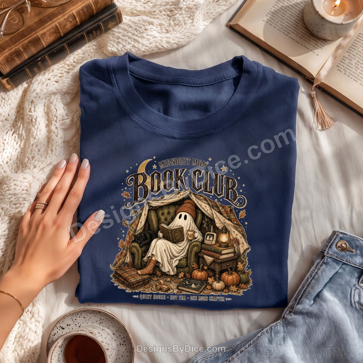 Midnight Mom Book Club Shirt | Cozy Book Lover Ghost Graphic Tee