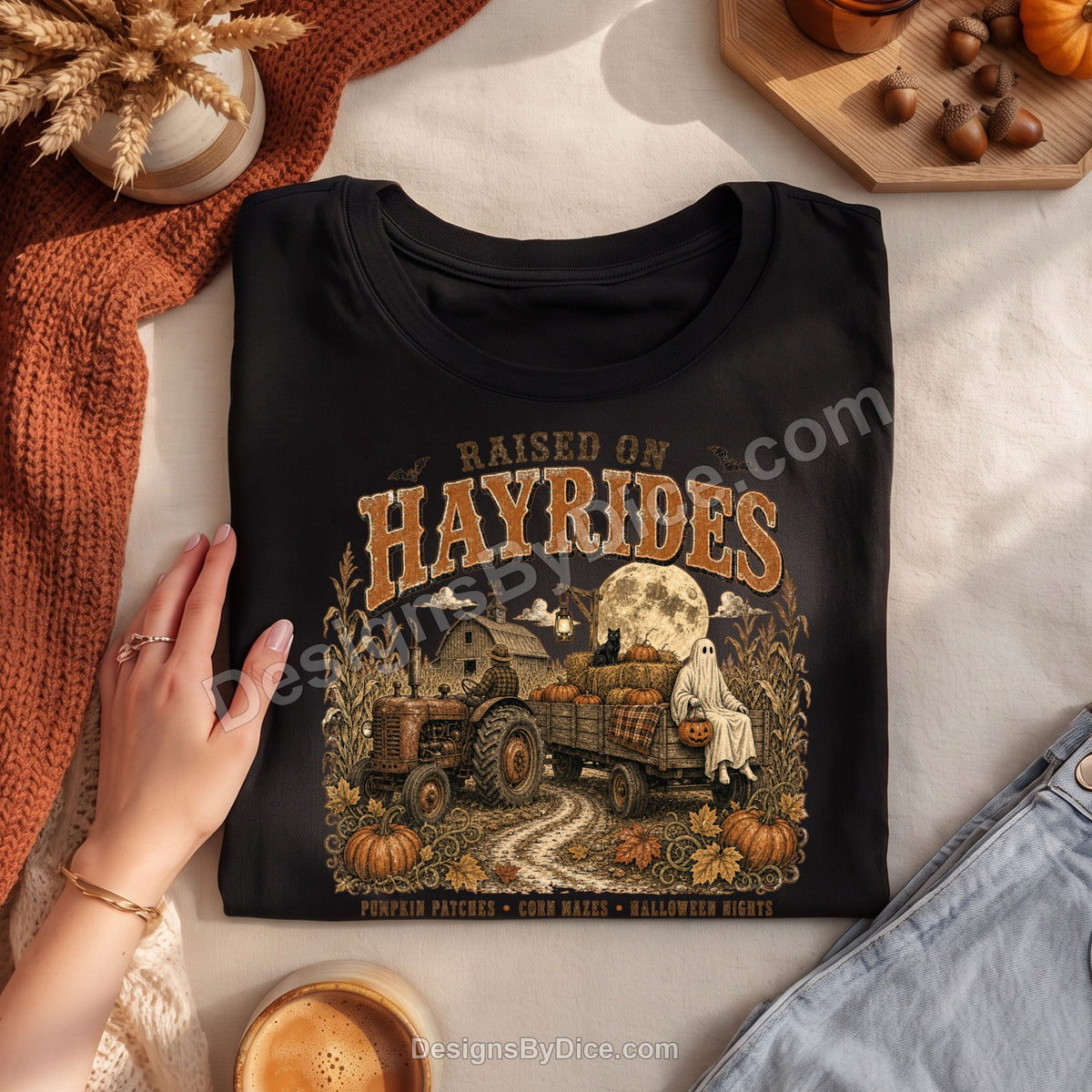 Raised on Hayrides Shirt | Vintage Halloween Farm Graphic Tee