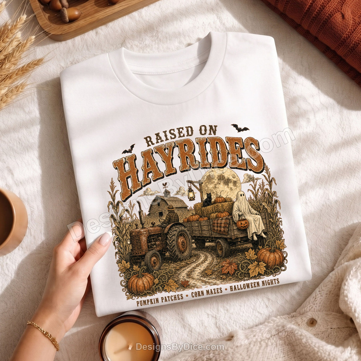 Raised on Hayrides Shirt | Vintage Halloween Farm Graphic Tee