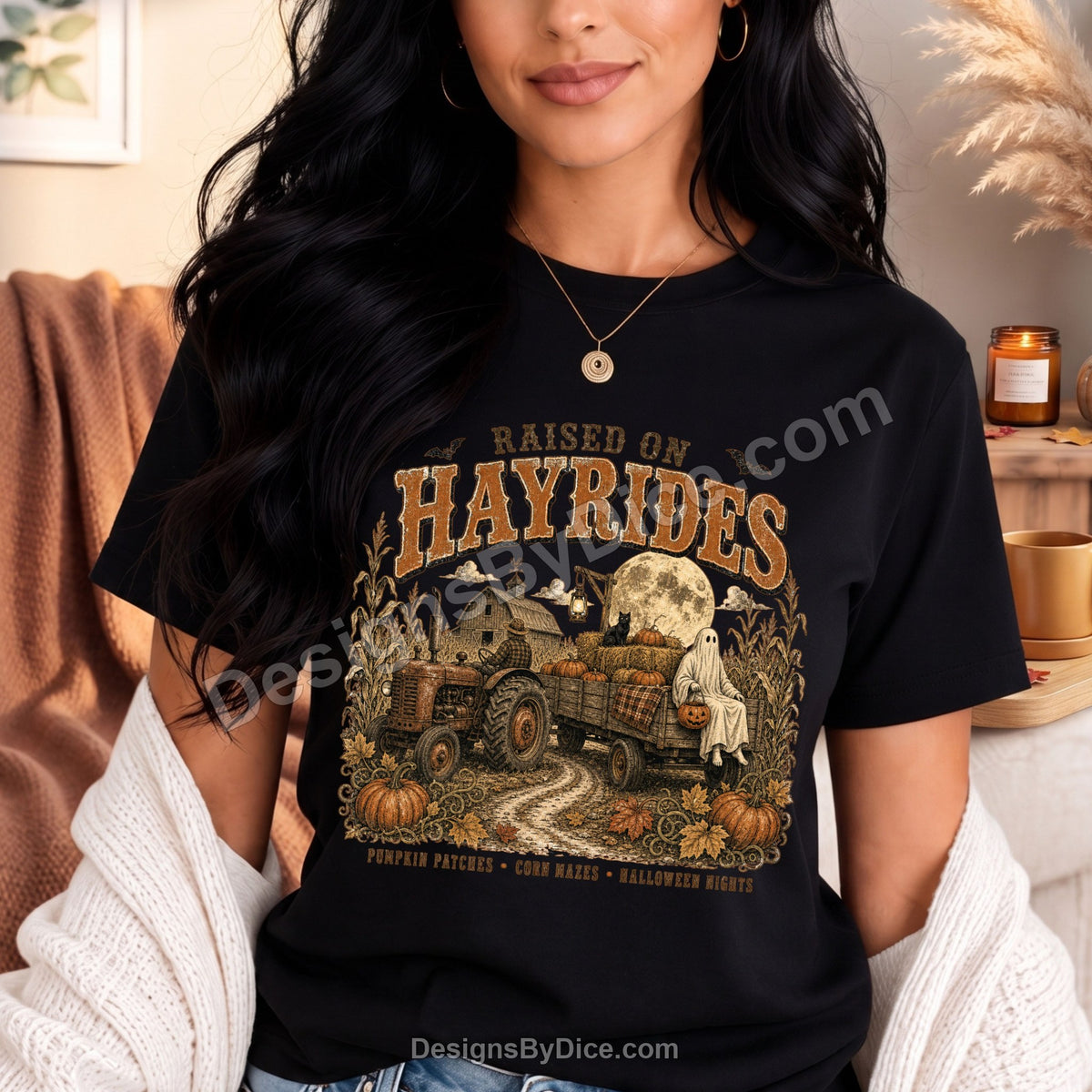 Raised on Hayrides Shirt | Vintage Halloween Farm Graphic Tee