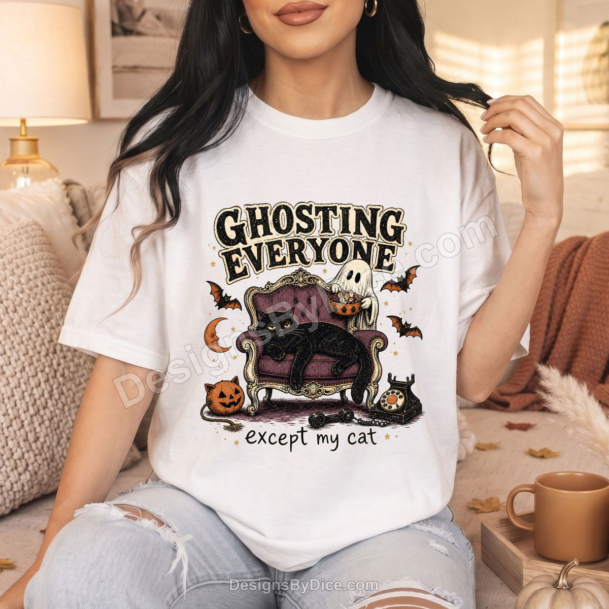 Ghosting Everyone Except My Cat Tee | Funny Introvert Cat Lover Shirt