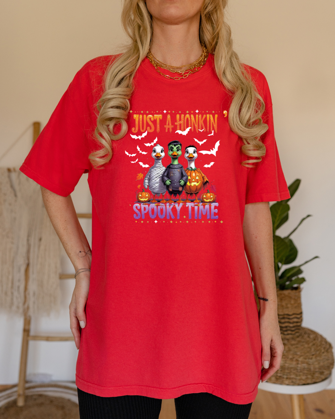 Just a Honkin’ Spooky Time Halloween T-shirt with white bats