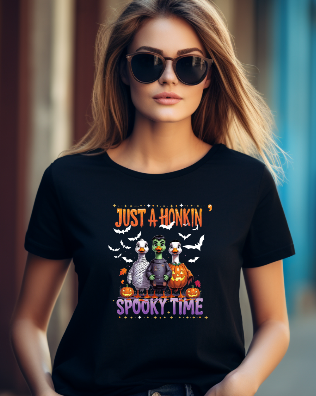 Just a Honkin’ Spooky Time Halloween T-shirt with white bats