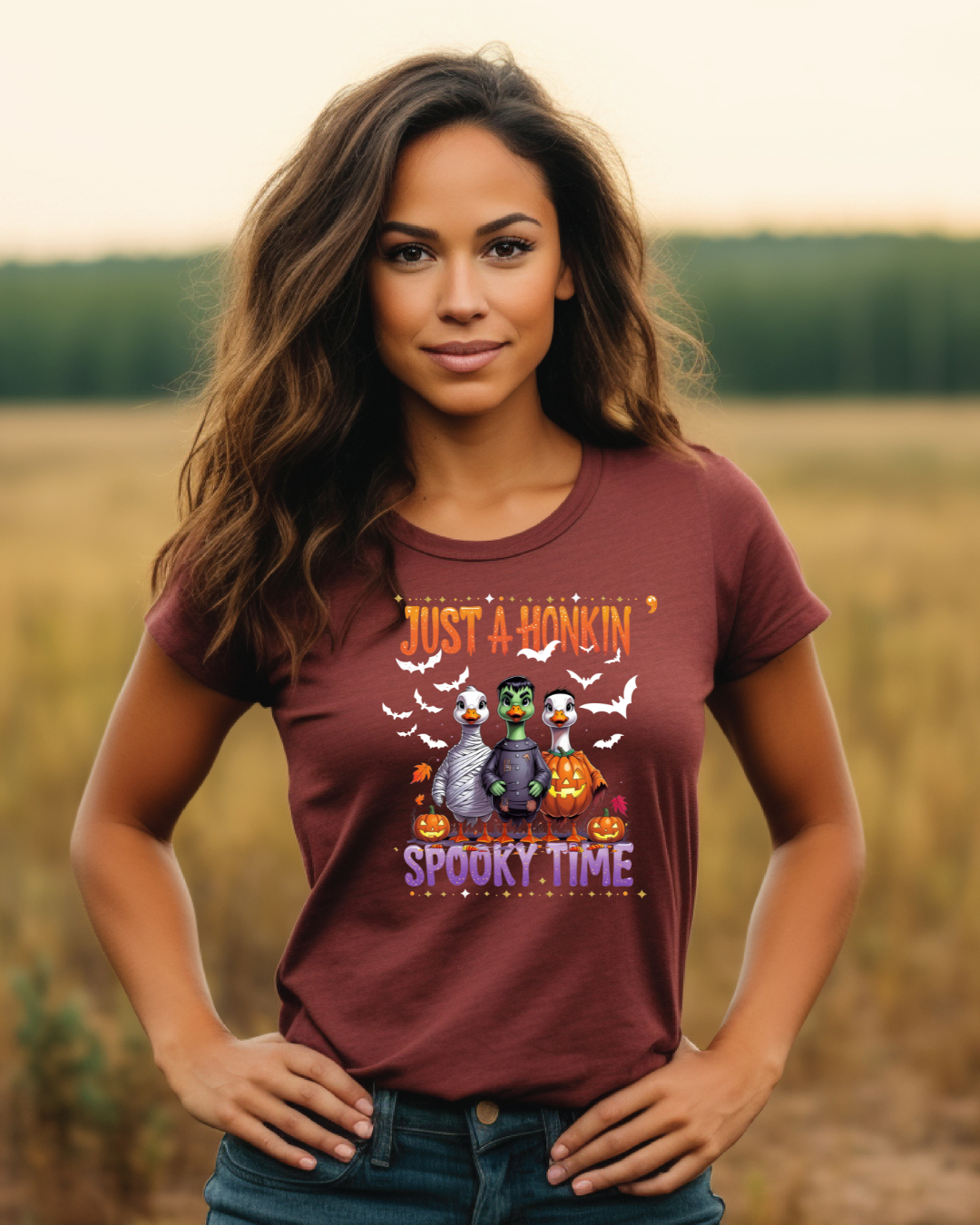 Just a Honkin’ Spooky Time Halloween T-shirt with white bats