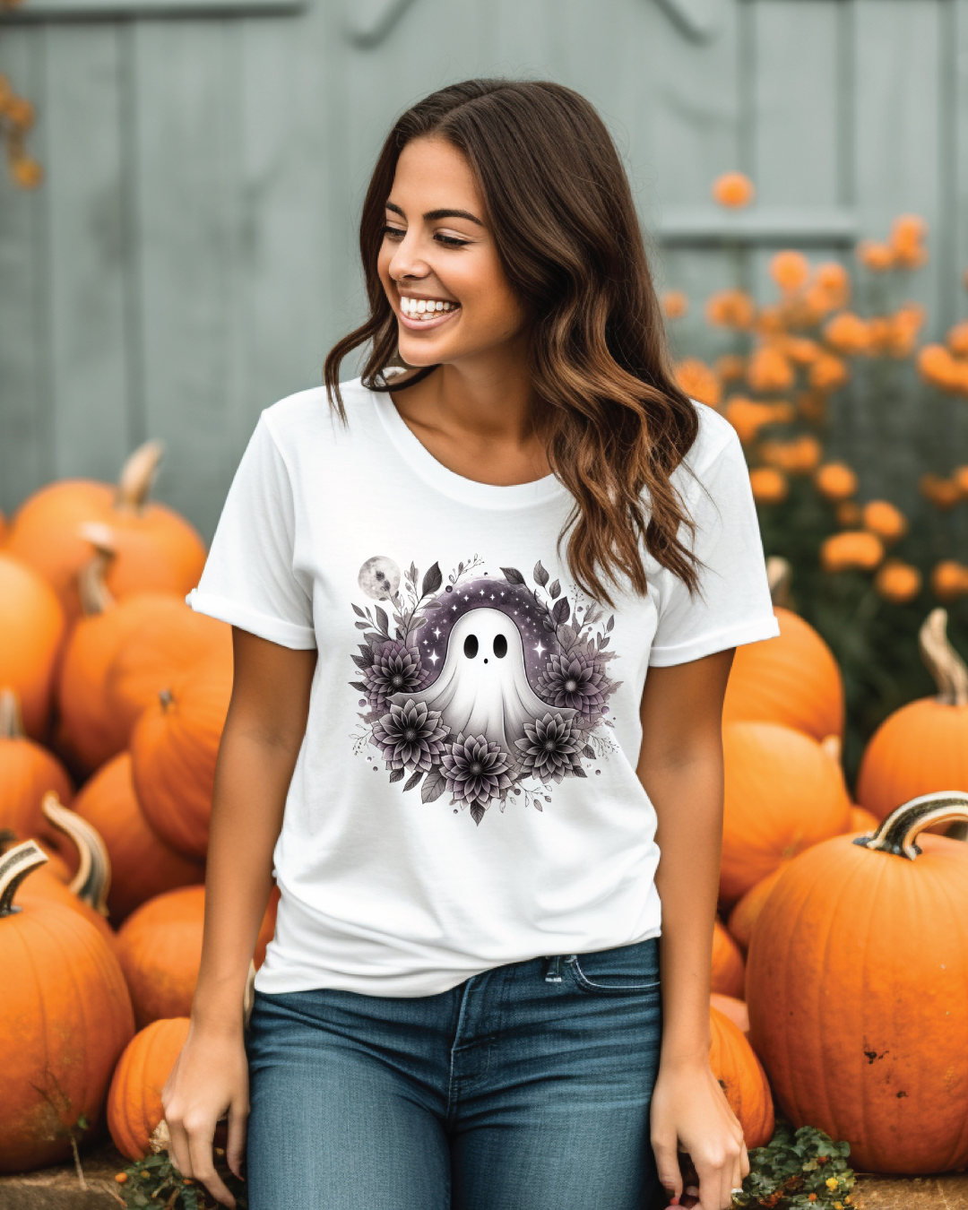 Floral ghost spooky cute gothic graphic T-shirt