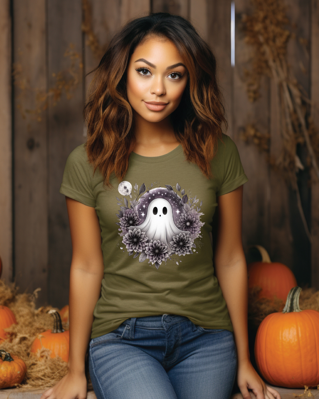 Floral ghost spooky cute gothic graphic T-shirt