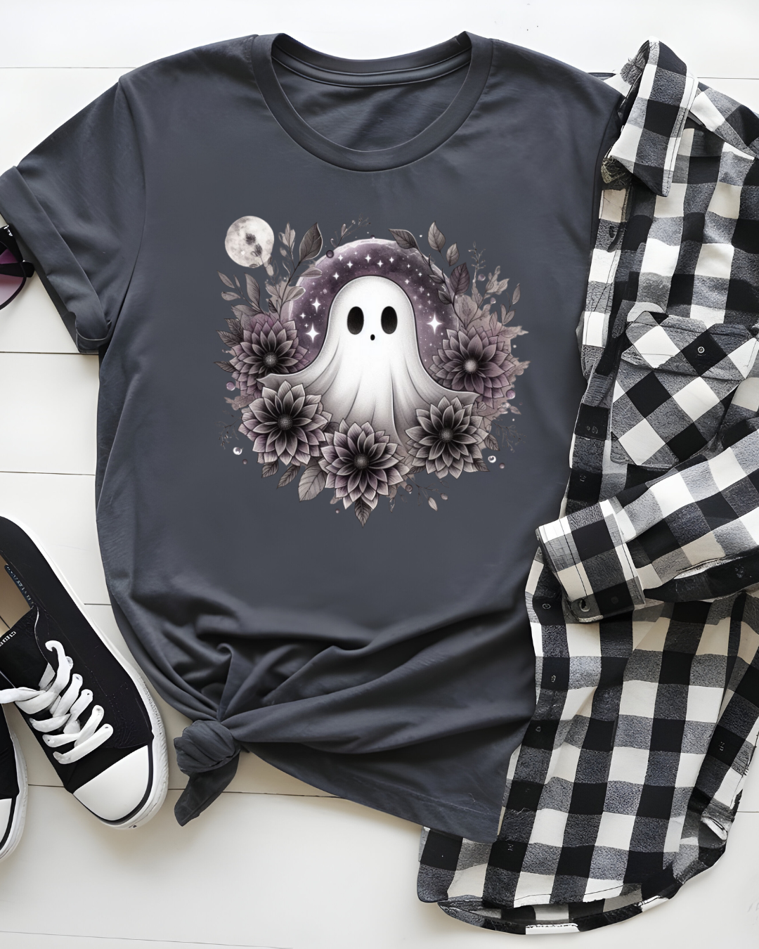 Floral ghost spooky cute gothic graphic T-shirt