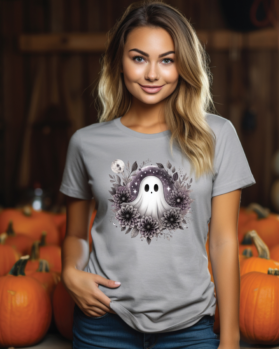 Floral ghost spooky cute gothic graphic T-shirt
