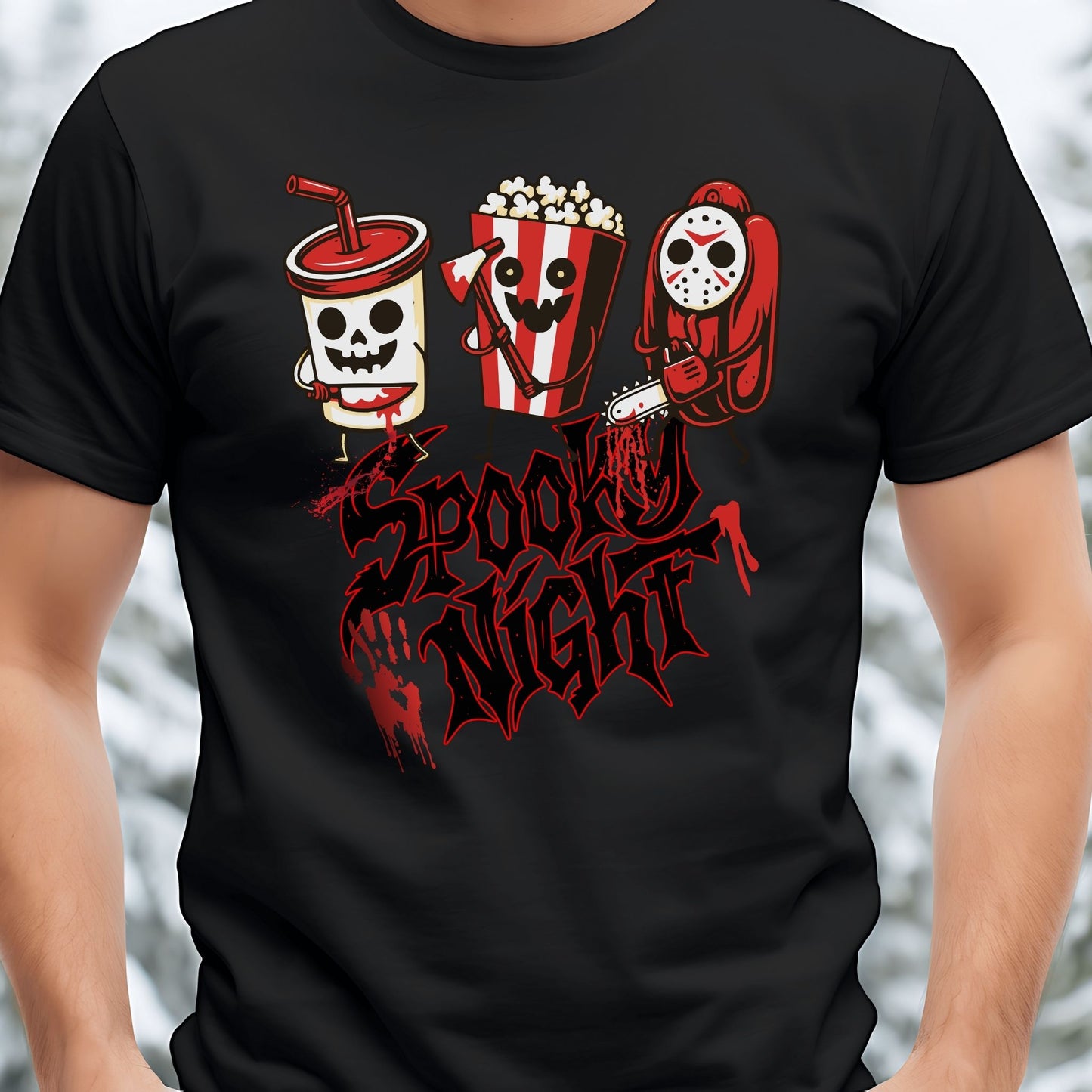 Spooky Night Halloween T-Shirt – Scary Movie Snack Horror Graphic Tee
