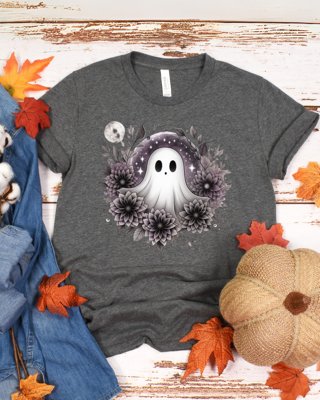 Floral ghost spooky cute gothic graphic T-shirt