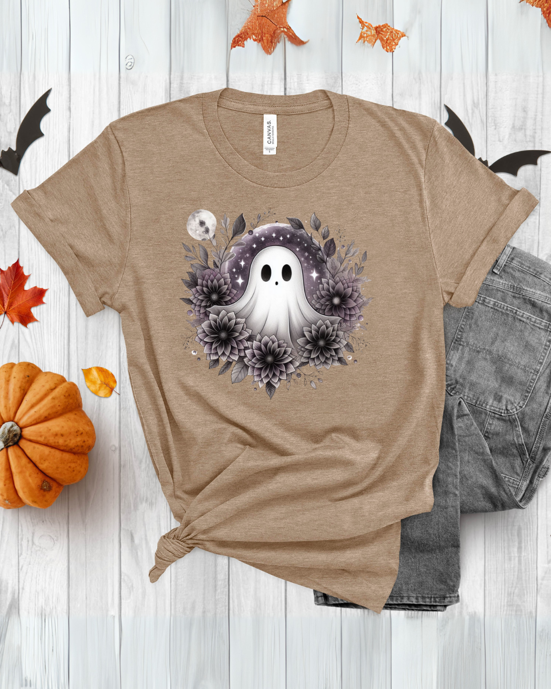 Floral ghost spooky cute gothic graphic T-shirt