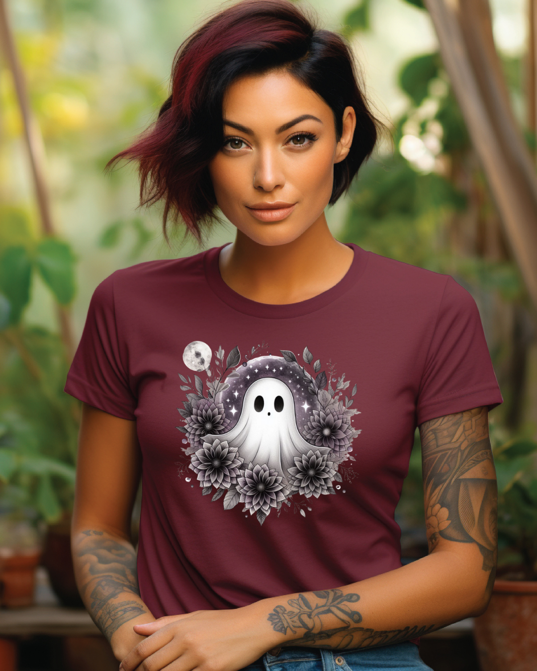 Floral ghost spooky cute gothic graphic T-shirt