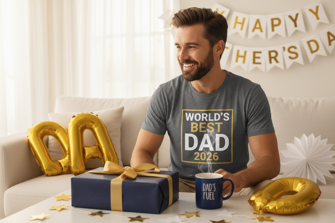 A dad opening gifts for fathers day
