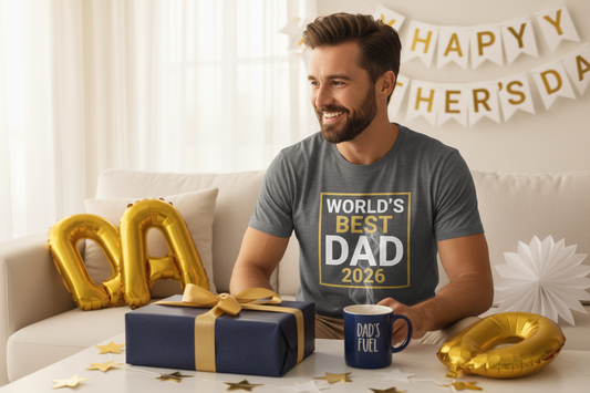 A dad opening gifts for fathers day