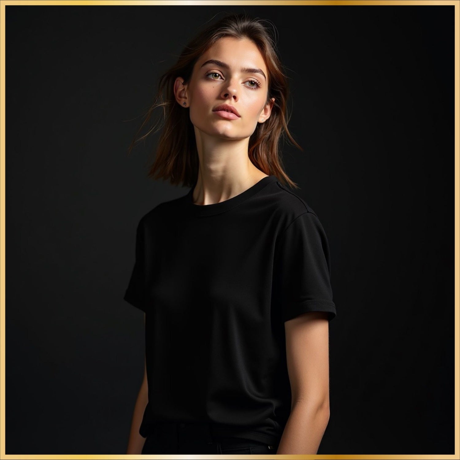 Black Christmas-themed t-shirt shown in a dark cozy studio setting with a festive mood.