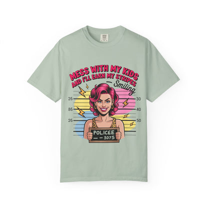 Funny "Mess with My Kids and I'll Earn My Stripes" Graphic Tee