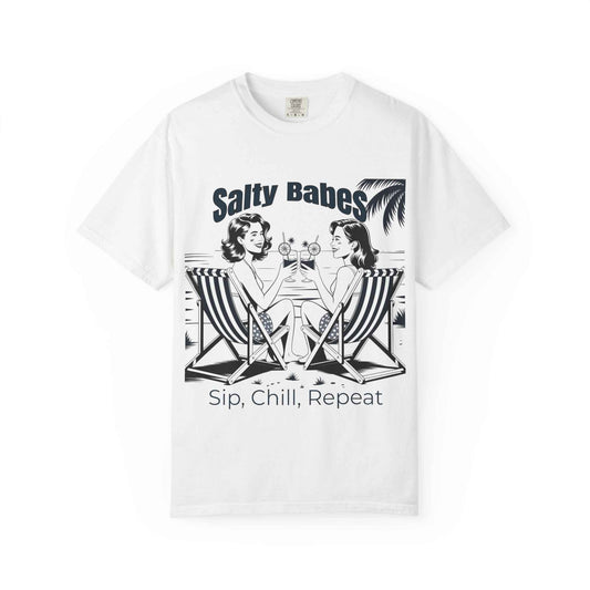 Salty Babes Graphic T-Shirt - Sip, Chill, Repeat - Perfect for Beach Lovers