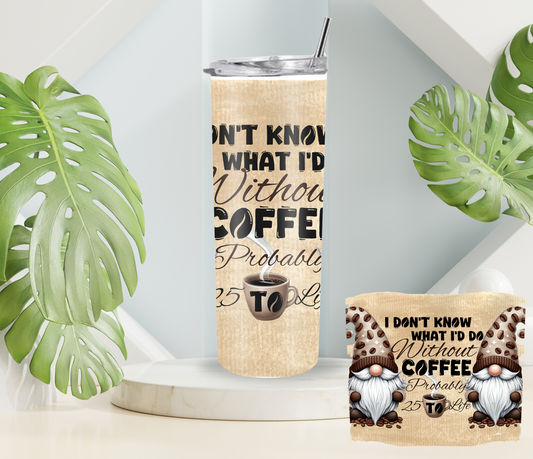 Coffee Lovers Gnome Design 20oz Skinny Tumbler with Straw