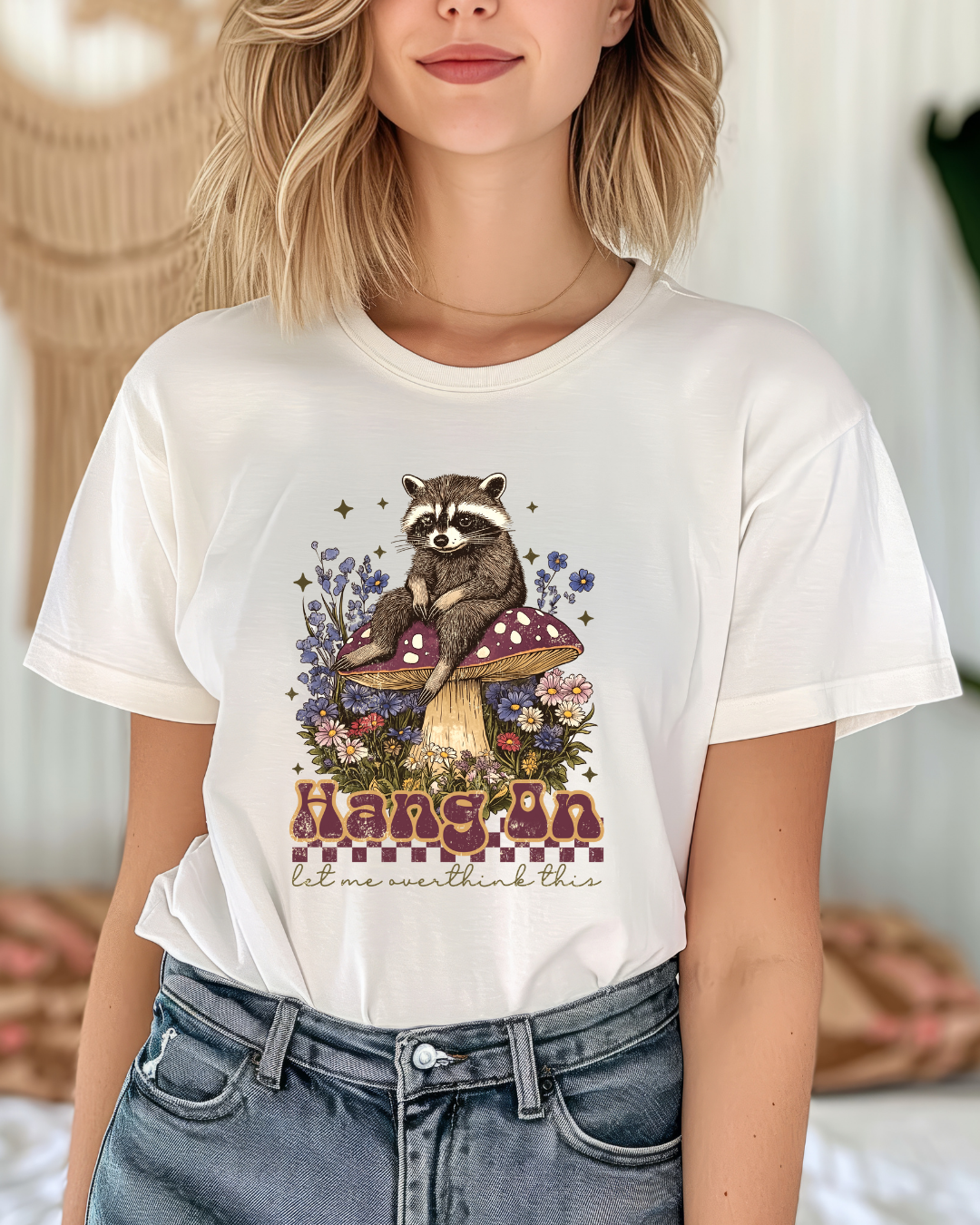 Whimsical Raccoon T-Shirt - "Hang On, Let Me Overthink This" - Designs By Dice