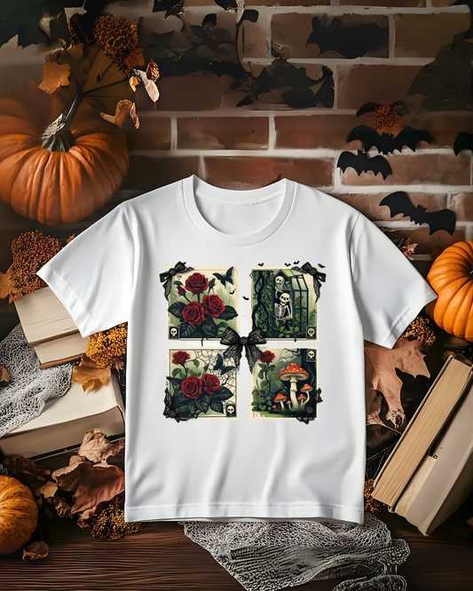 Vintage Floral Graphic Tee, Halloween Botanical Unisex Tee