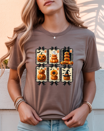 Halloween Pumpkin Postage Stamp Vintage Tee