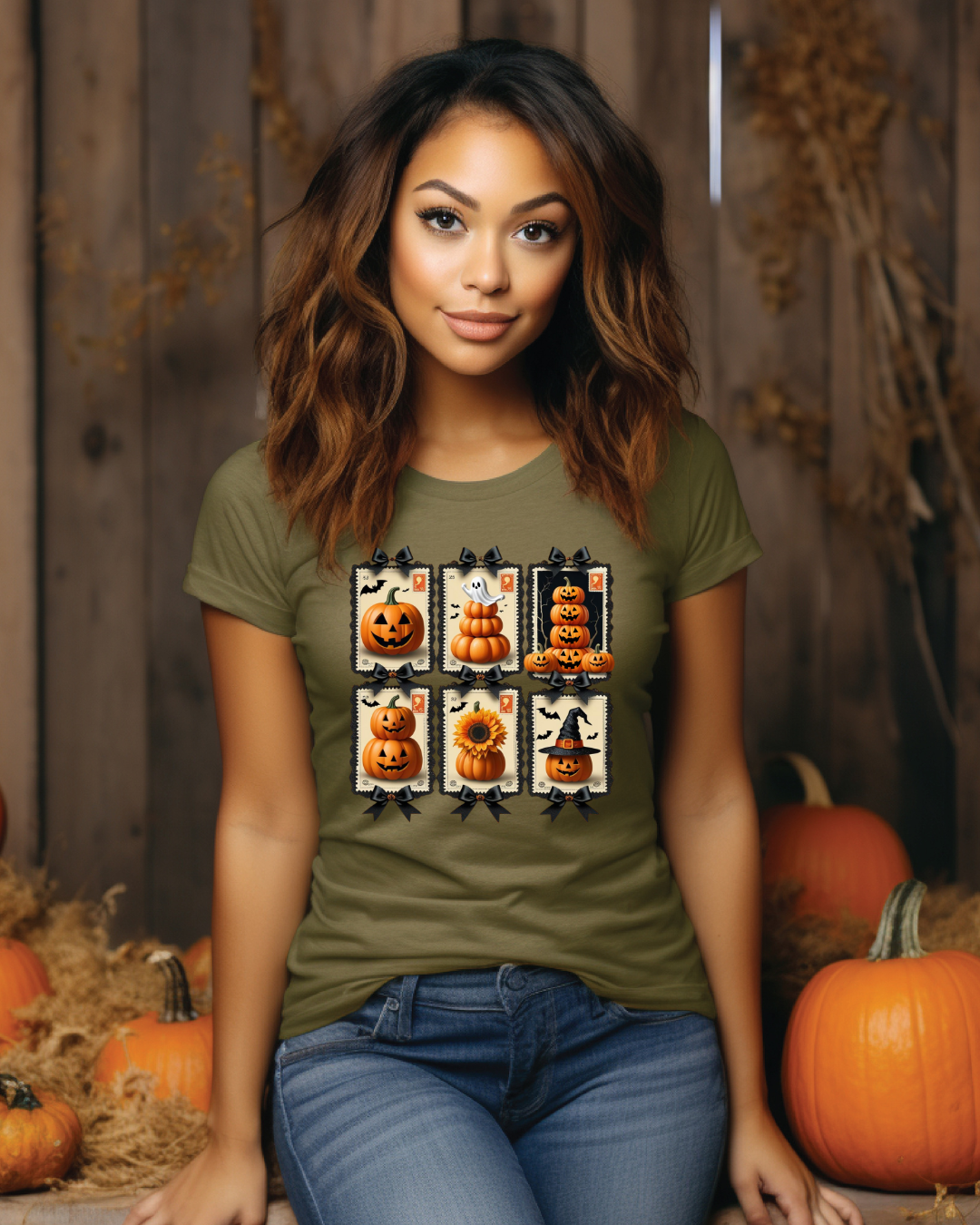 Halloween Pumpkin Postage Stamp Vintage Tee