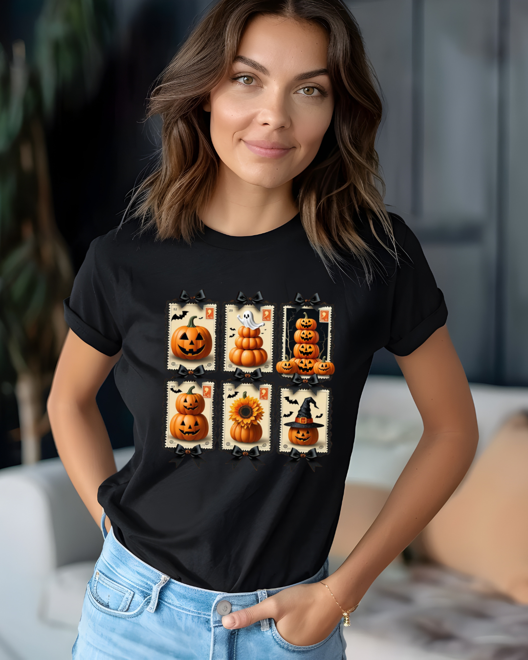 Halloween Pumpkin Postage Stamp Vintage Tee