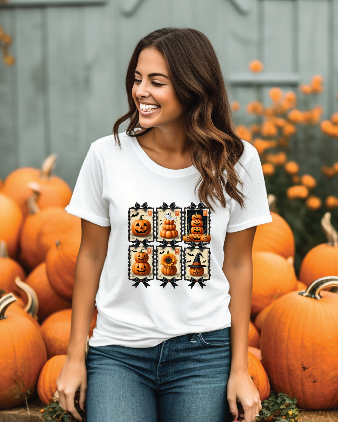 Halloween Pumpkin Postage Stamp Vintage Tee