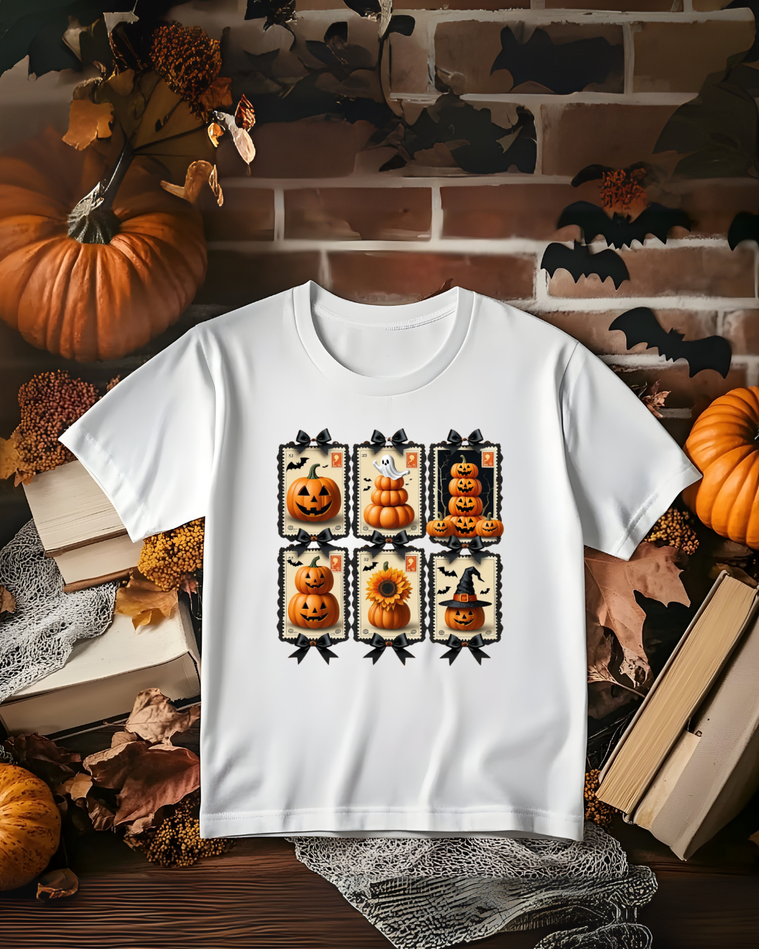 Halloween Pumpkin Postage Stamp Vintage Tee - Designs By Dice