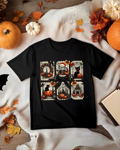 Halloween Skeleton Postage Stamp Tee