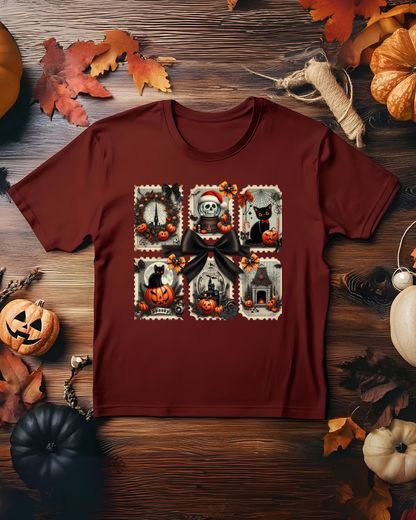 Halloween Skeleton Postage Stamp Tee