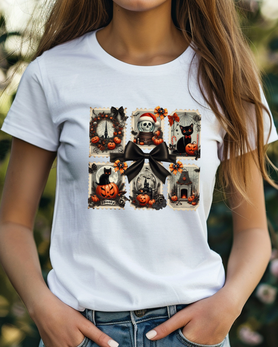 Halloween Skeleton Postage Stamp Tee - Designs By Dice