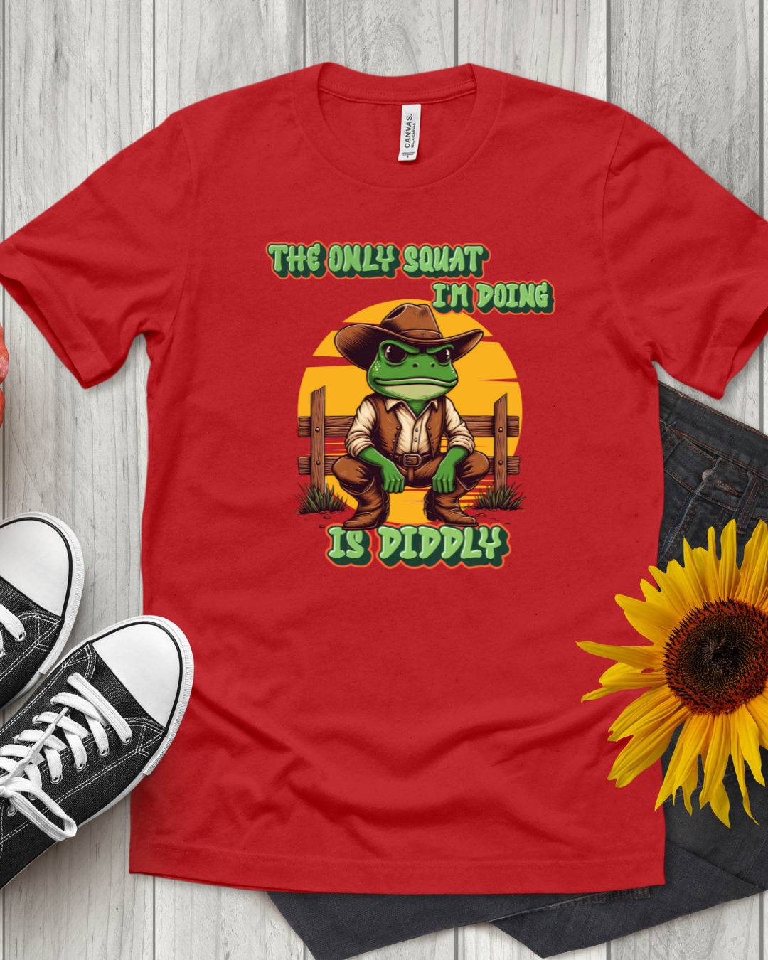 Funny Frog Unisex T-Shirt 'The Only Squat I'm Doing is Diddly' - Designs By Dice