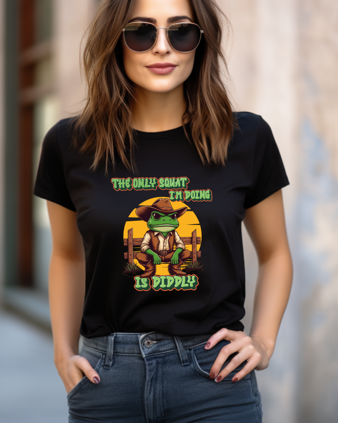 Funny Frog Unisex T-Shirt 'The Only Squat I'm Doing is Diddly'