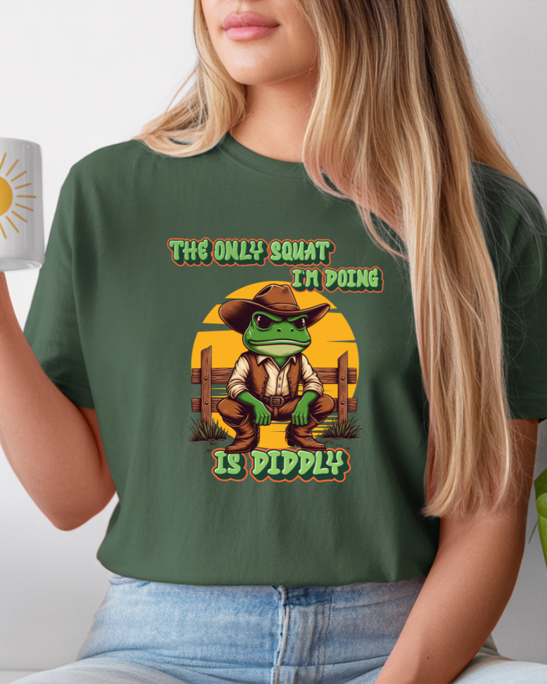 Funny Frog Unisex T-Shirt 'The Only Squat I'm Doing is Diddly' - Designs By Dice