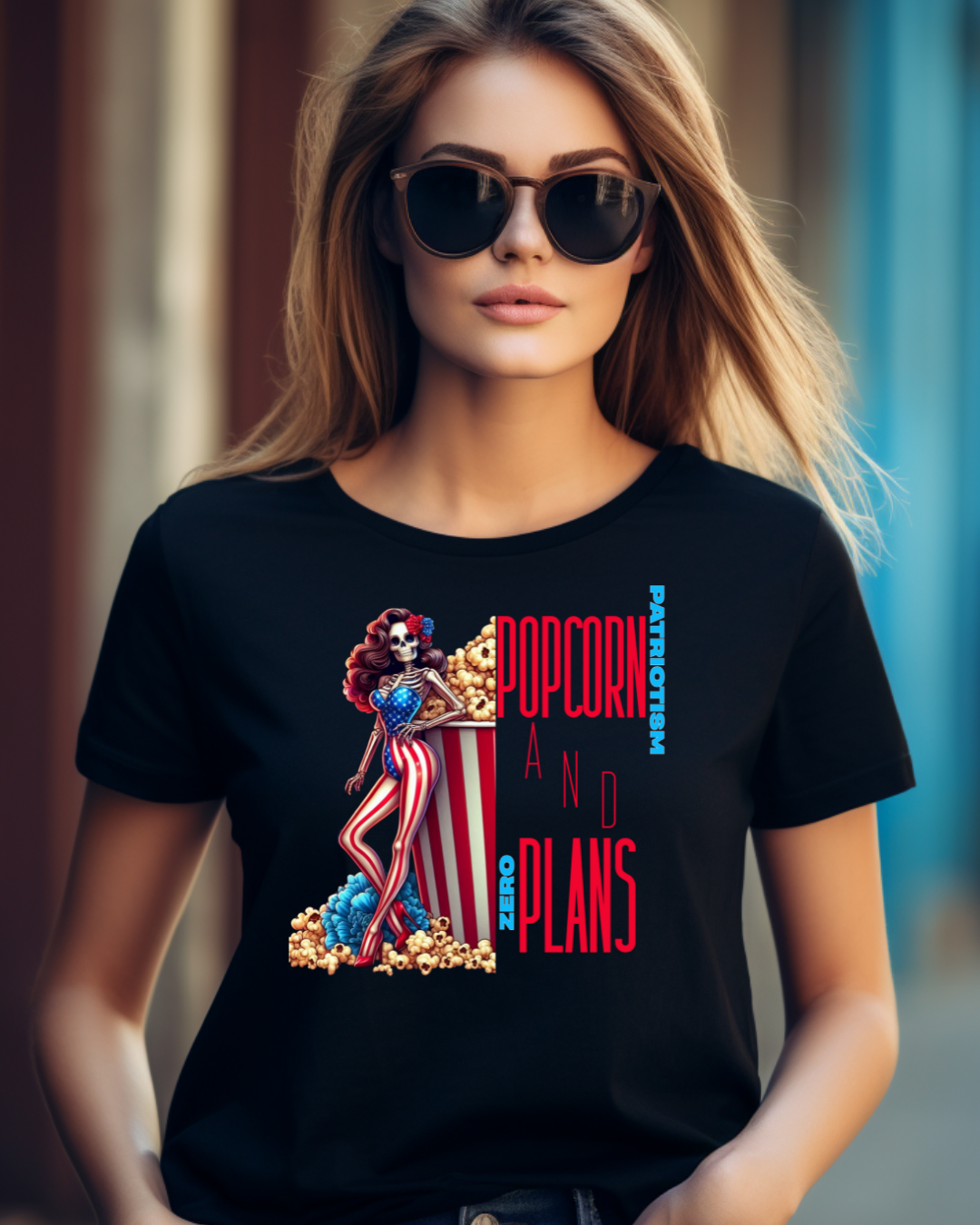 Patriotic Skeleton Popcorn Plans Unisex Jersey Tee
