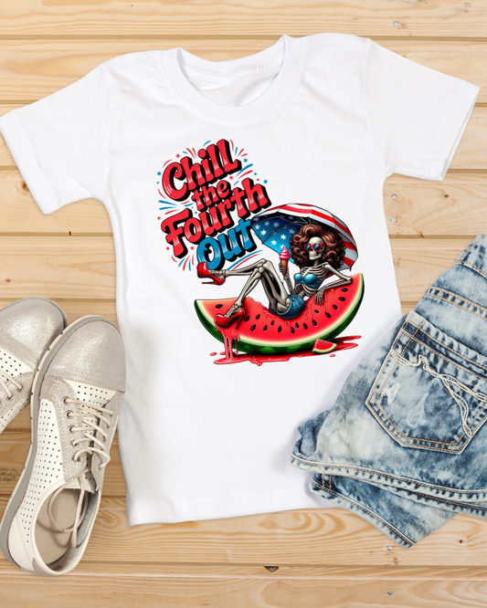 Unisex Chill the Fourth Out Tee, Summer Skeleton Watermelon T-Shirt