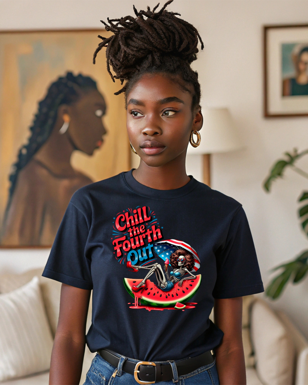 Unisex Chill the Fourth Out Tee, Summer Skeleton Watermelon T-Shirt - Designs By Dice