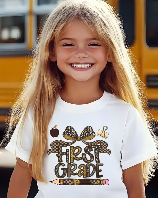 Leopard Print First Grade Kids Tee