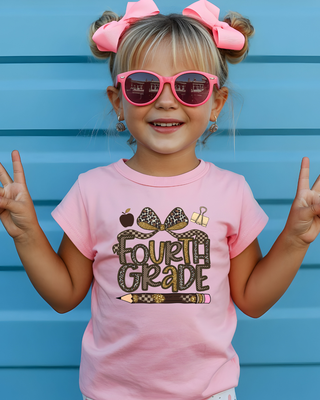 Leopard Print Fourth Grade Kids Tee - Designs By Dice