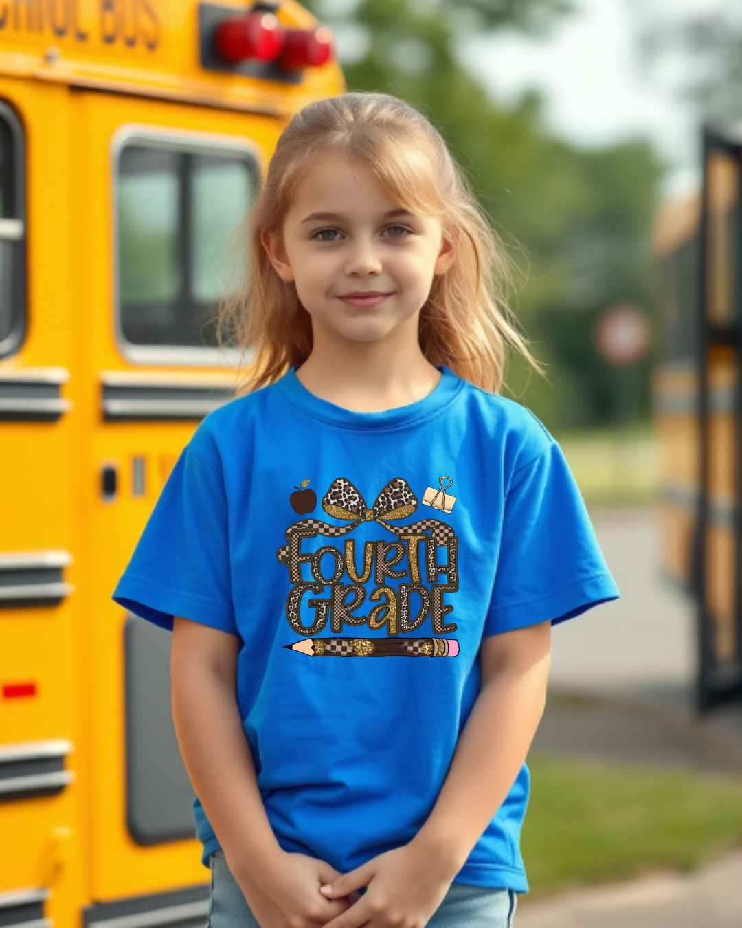 Leopard Print Fourth Grade Kids Tee - Designs By Dice