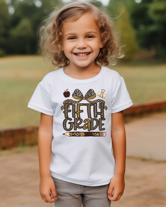 Leopard Print Fifth Grade Kids Tee