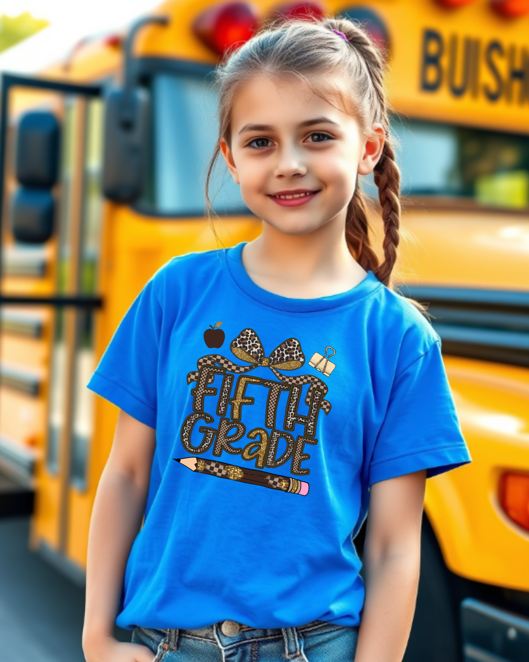 Leopard Print Fifth Grade Kids Tee - Designs By Dice