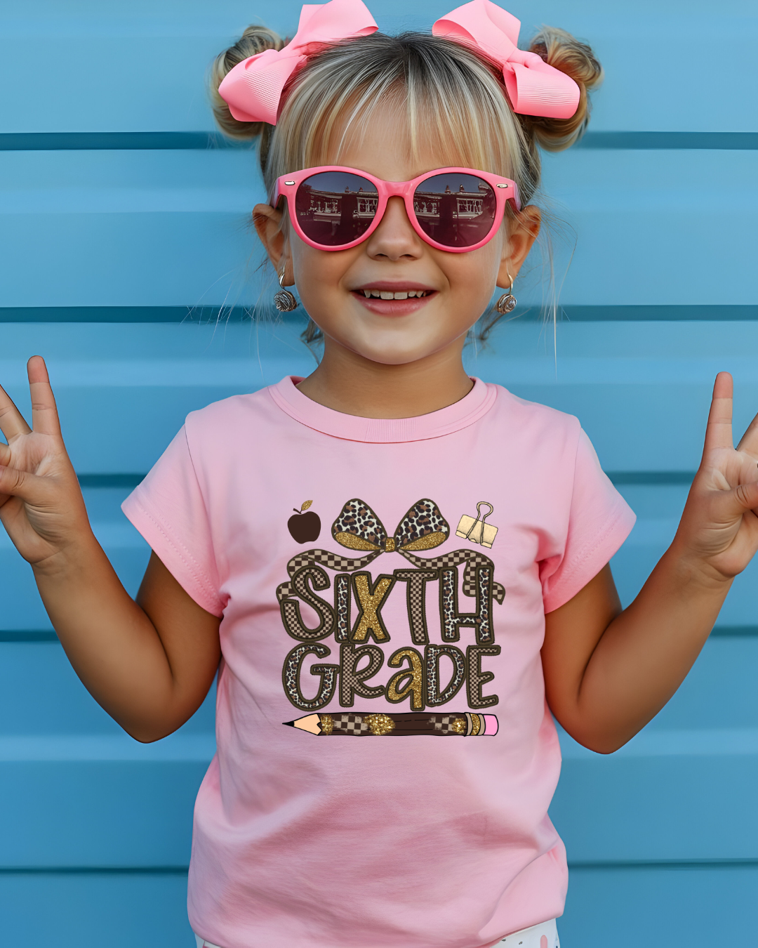 Leopard Print Sixth Grade Kids T-Shirt - Designs By Dice