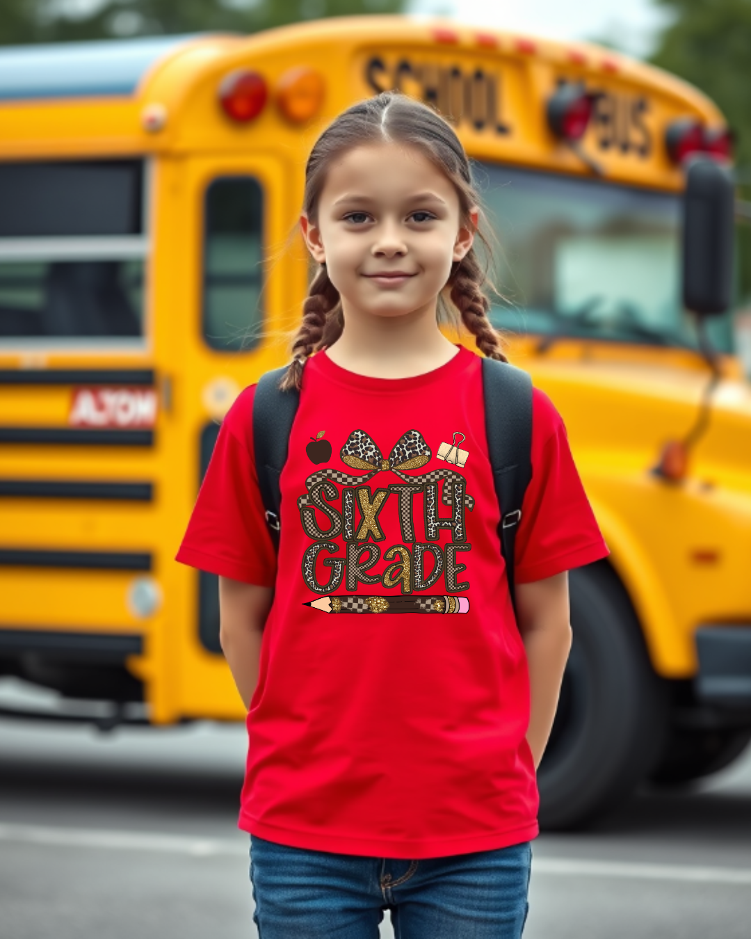 Leopard Print Sixth Grade Kids T-Shirt