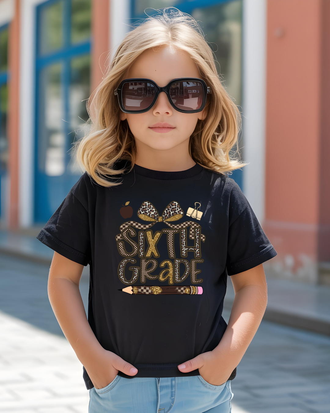 Leopard Print Sixth Grade Kids T-Shirt - Designs By Dice