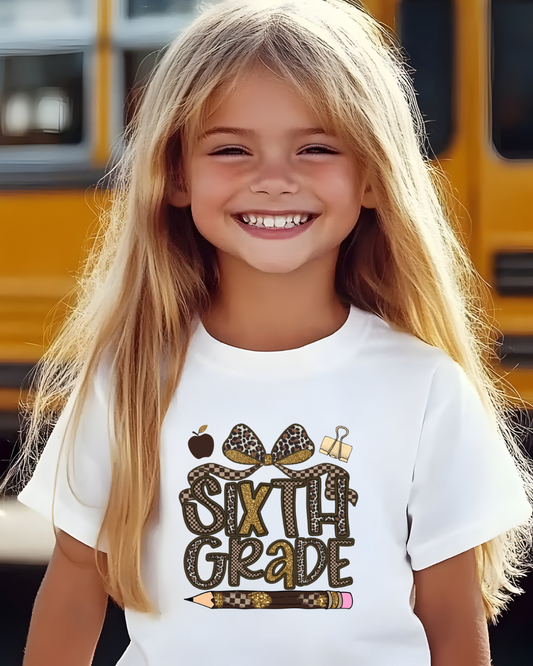 Leopard Print Sixth Grade Kids T-Shirt