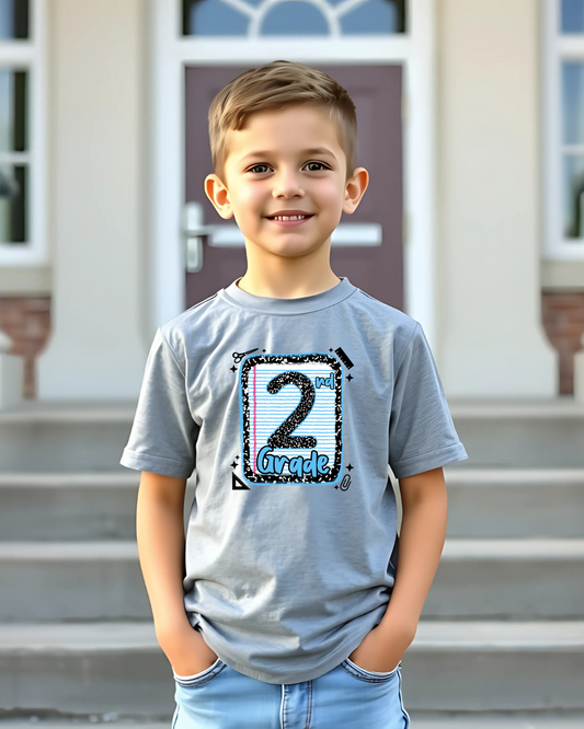 Second Grade Boys Back to School Shirt – Leopard Print Notebook Graphic Tee - Designs By Dice