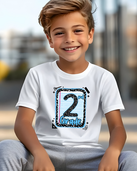 Second Grade Boys Back to School Shirt – Leopard Print Notebook Graphic Tee