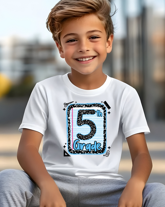 Fifth Grade Boys Back to School Shirt – Leopard Print Notebook Graphic Tee